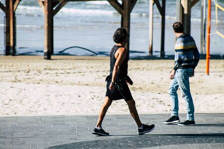 Tel Aviv Israel December 31, 2019 View of unidentified people walking on Herbert Samuel Promenade in...