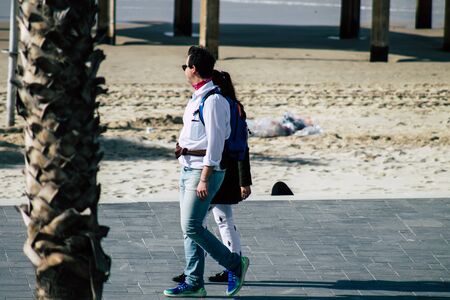 Tel Aviv Israel December 31, 2019 View of unidentified people walking on Herbert Samuel Promenade in...