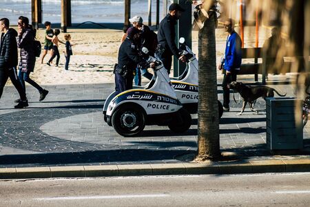Tel Aviv January 01, 2020 View of a Israeli police motorcycle in the streets of Tel Aviv in the...
