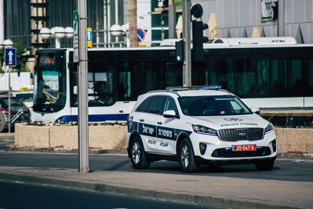Tel Aviv January 01, 2020 View of a Israeli police car in the streets of Tel Aviv in the afternoon