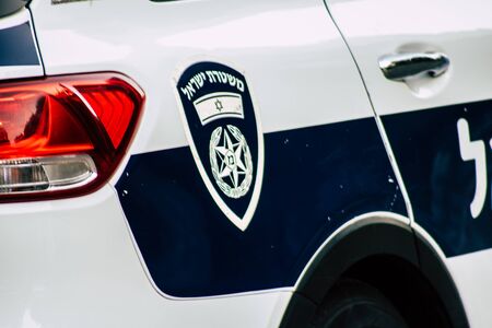 Tel Aviv January 01, 2020 View of a Israeli police car in the streets of Tel Aviv in the afternoon