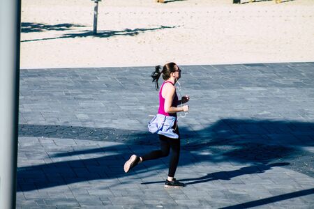 Tel Aviv Israel January 06, 2020 View of unidentified people running on Herbert Samuel Promenade in...