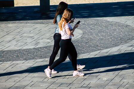 Tel Aviv Israel January 06, 2020 View of unidentified people walking on Herbert Samuel Promenade in Tel Aviv in winterの写真素材