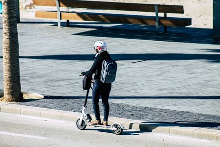 Tel Aviv Israel January 06, 2020 View of unidentified people rolling with an electric scooter in the...