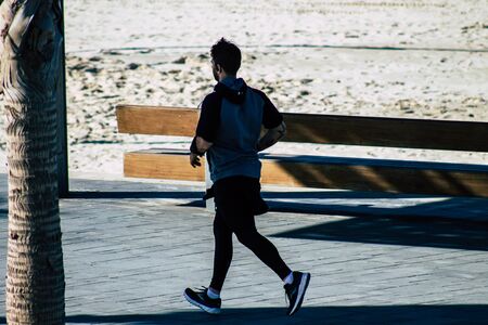 Tel Aviv Israel January 06, 2020 View of unidentified people running on Herbert Samuel Promenade in...