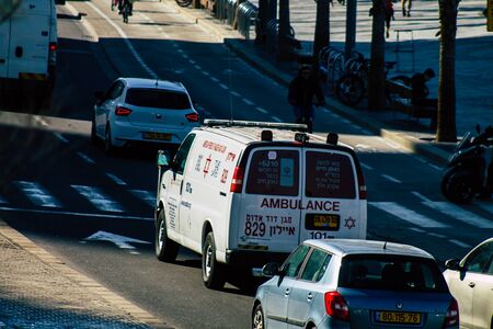 Tel Aviv Israel January 08, 2020 View of a Israeli ambulance rolling in the streets of Tel Aviv in...
