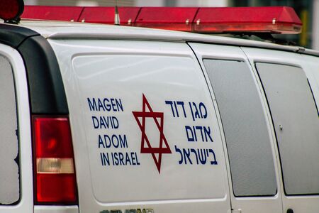 Tel Aviv Israel January 08, 2020 View of a Israeli ambulance rolling in the streets of Tel Aviv in...