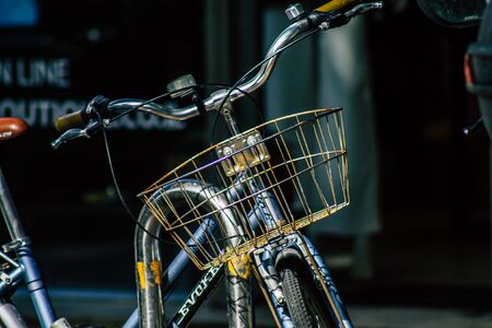 Tel Aviv Israel January 10, 2020 Closeup of a bicycle parked in the streets of Tel Aviv in the morningの写真素材