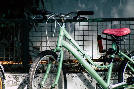 Tel Aviv Israel January 10, 2020 Closeup of a bicycle parked in the streets of Tel Aviv in the morningのeditorial素材