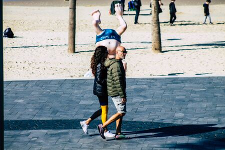 Tel Aviv Israel January 11, 2020 View of unidentified people walking on Herbert Samuel Promenade in...