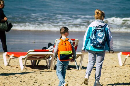 Tel Aviv Israel January 11, 2020 View of unidentified people having fun on the beach of Tel Aviv in winterの写真素材