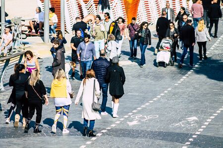 Tel Aviv Israel January 11, 2020 View of unidentified people walking on Herbert Samuel Promenade in Tel Aviv in the afternoonの写真素材