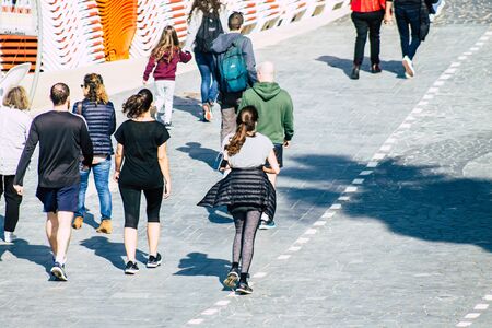 Tel Aviv Israel January 11, 2020 View of unidentified people running on Herbert Samuel Promenade in Tel Aviv in winterの写真素材