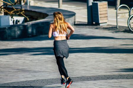 Tel Aviv Israel January 11, 2020 View of unidentified people running on Herbert Samuel Promenade in...