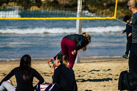 Tel Aviv Israel January 11, 2020 View of unidentified people having fun on the beach of Tel Aviv in...
