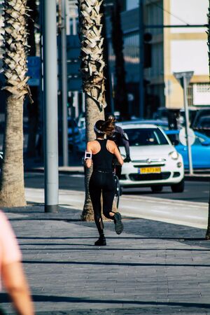 Tel Aviv Israel January 11, 2020 View of unidentified people running on Herbert Samuel Promenade in...