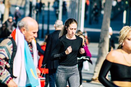 Tel Aviv Israel January 11, 2020 View of unidentified people running on Herbert Samuel Promenade in Tel Aviv in winterのeditorial素材