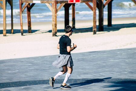 Tel Aviv Israel January 11, 2020 View of unidentified people running on Herbert Samuel Promenade in...