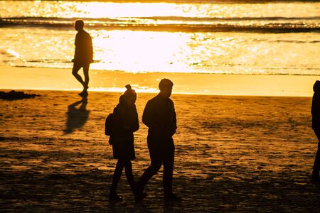 Tel Aviv Israel January 10, 2020 View of unidentified Israeli people having fun on the beach of Tel...