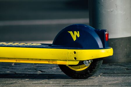 Tel Aviv Israel January 14, 2020 View of an electric scooter parked in the streets of Tel Aviv in...