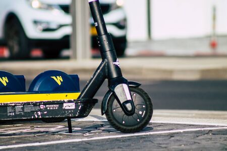 Tel Aviv Israel January 14, 2020 View of an electric scooter parked in the streets of Tel Aviv in the afternoonの写真素材