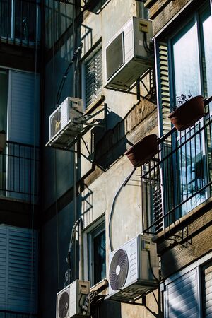 Tel Aviv Israel January 23, 2020 View of a unit air conditioning on a facade of a building in the streets of Tel Aviv in the afternoonの写真素材