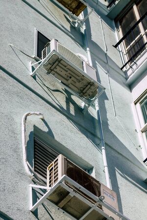 Tel Aviv Israel January 23, 2020 View of a unit air conditioning on a facade of a building in the streets of Tel Aviv in the afternoonの写真素材