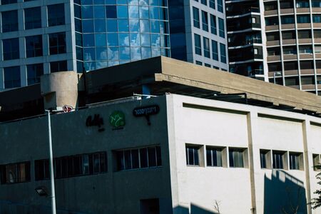 Tel Aviv Israel January 23, 2020 View of the facade of a modern building in the streets of Tel Aviv in the afternoonの写真素材