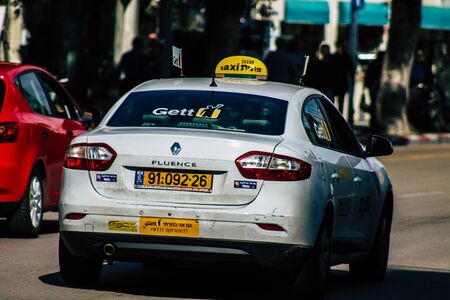 Tel Aviv Israel January 23, 2020 View of traditional Israeli taxi rolling in the streets of Tel Aviv...