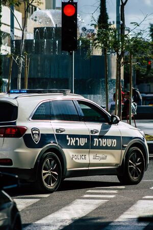 Tel Aviv Israel January 23, 2020 View of a Israeli police car rolling in the streets of Tel Aviv in...