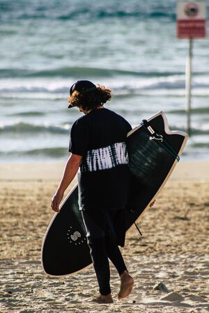 Tel Aviv Israel January 29, 2020 View of unidentified Israeli people having fun on the beach of Tel...