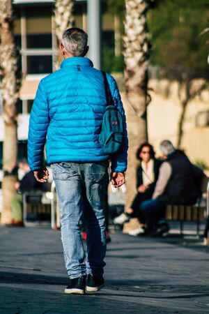 Tel Aviv Israel January 29, 2020 View of unidentified people walking in the streets of Tel Aviv in winterの写真素材