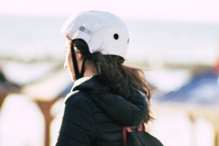 Tel Aviv Israel January 29, 2020 View of unidentified people rolling with an electric scooter in the...