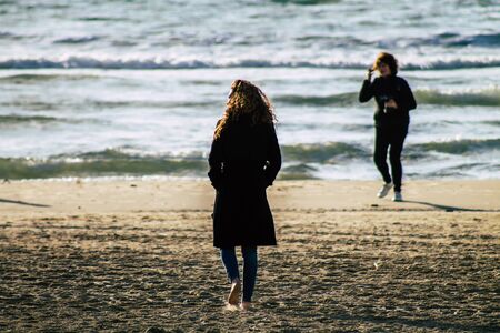 Tel Aviv Israel January 29, 2020 View of unidentified Israeli people having fun on the beach of Tel...