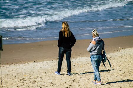 Tel Aviv Israel January 30, 2020 View of unidentified Israeli people having fun on the beach of Tel...