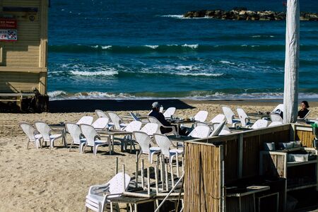 Tel Aviv Israel January 30, 2020 View of unidentified Israeli people having fun on the beach of Tel...
