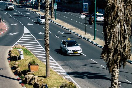 Tel Aviv Israel January 30, 2020 View of traditional Israeli taxi rolling in the streets of Tel Aviv...