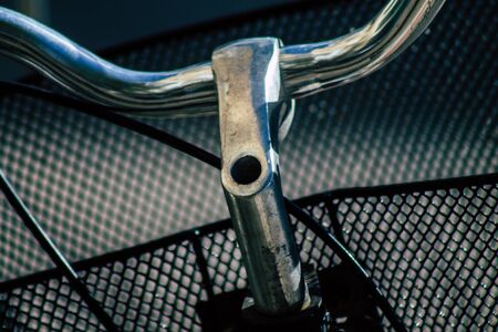Tel Aviv Israel January 31, 2020 Closeup of bicycle parked in the streets of Tel Aviv in the afternoonの写真素材
