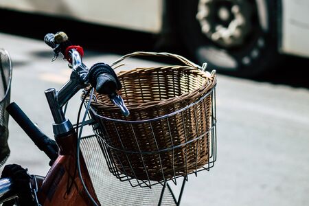 Tel Aviv Israel January 31, 2020 Closeup of bicycle parked in the streets of Tel Aviv in the...