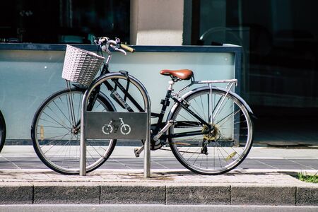 Tel Aviv Israel January 31, 2020 Closeup of bicycle parked in the streets of Tel Aviv in the...