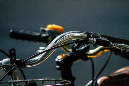 Tel Aviv Israel January 31, 2020 Closeup of bicycle parked in the streets of Tel Aviv in the afternoonの写真素材