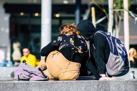 Tel Aviv Israel February 02, 2020 View of unidentified Israeli people sitting in the streets of Tel...