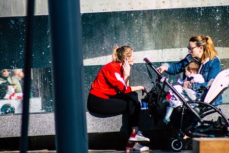 Tel Aviv Israel February 02, 2020 View of unidentified Israeli people sitting in the streets of Tel...