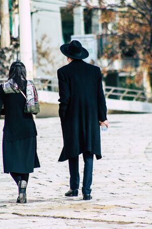Tel Aviv Israel February 03, 2020 View of unidentified people walking in the streets of Tel Aviv in winterの写真素材