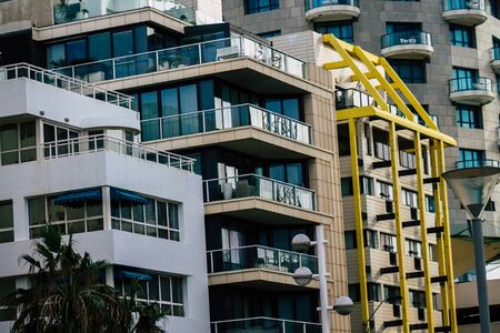 Tel Aviv Israel February 03, 2020 View of the facade of a modern building in the streets of Tel Aviv...