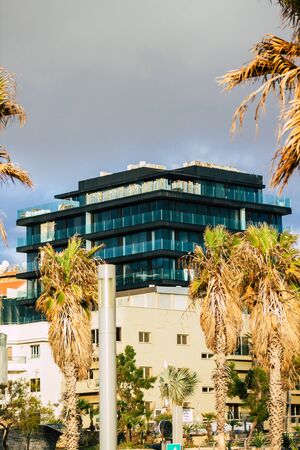 Tel Aviv Israel February 04, 2020 View of a modern building in the streets of Tel Aviv in the afternoonの写真素材