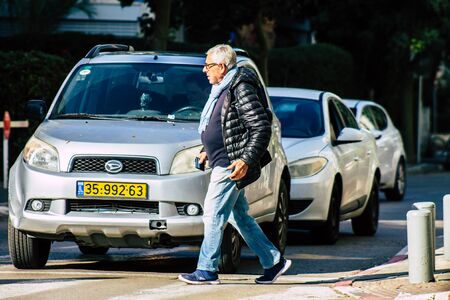 Tel Aviv Israel February 04, 2020 View of unidentified people walking in the streets of Tel Aviv in...