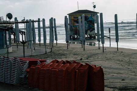 Tel Aviv Israel February 08, 2020 View of Tel Aviv beach during a winter storm in the afternoonの写真素材
