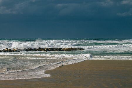 Tel Aviv Israel February 08, 2020 View of Tel Aviv beach during a winter storm in the afternoonの写真素材