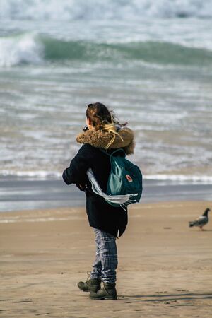 Tel Aviv Israel February 08, 2020 View of unidentified Israeli people having fun on the beach of Tel...